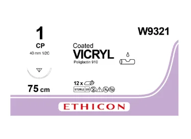 Вікрил (Vicryl) W9321 зворот-ріжуча голка, фіолетовий, 40мм 1/2 кола 75 см, 1 шт.