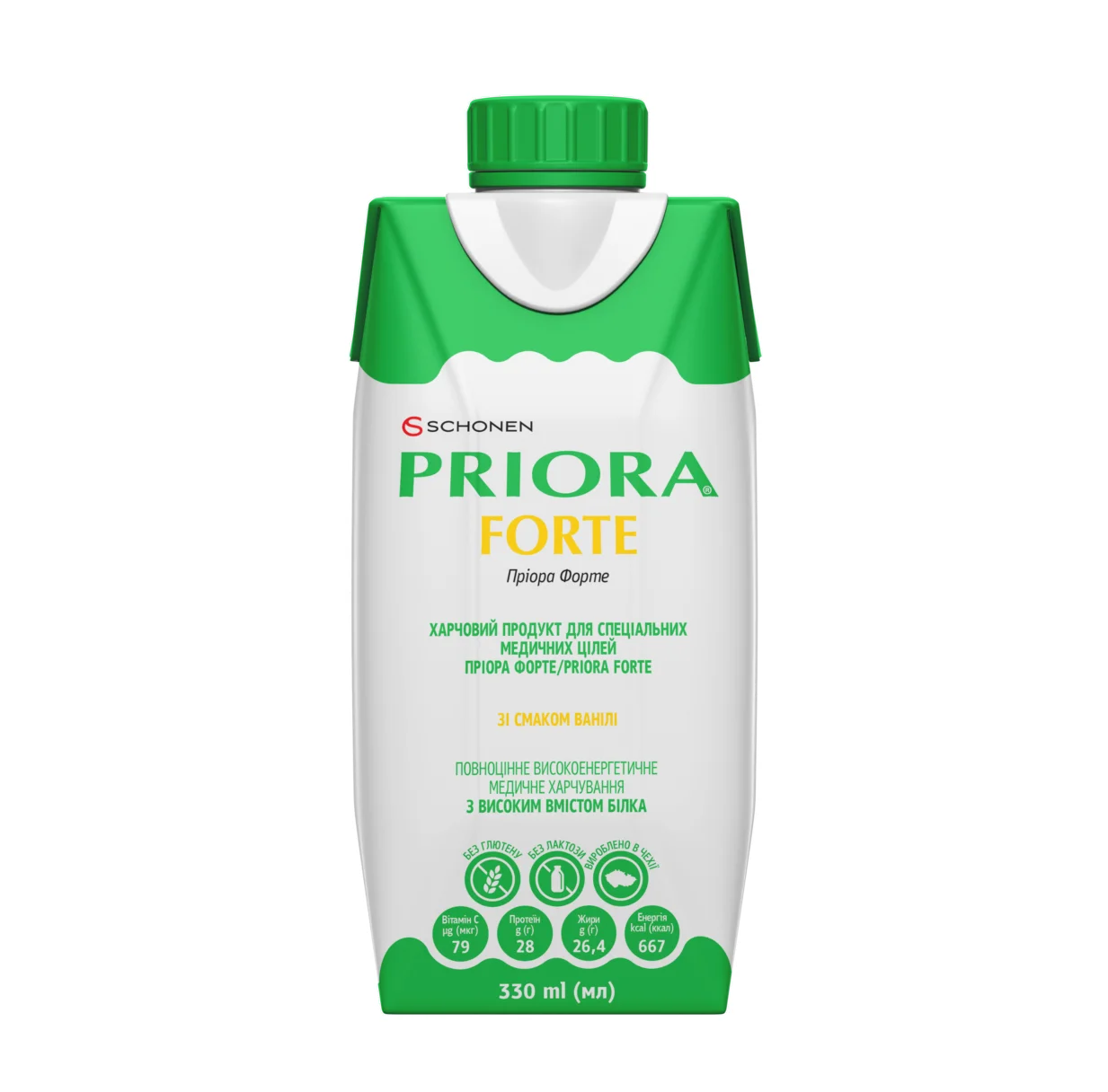 Priora (Пріора) форте для спеціальних медичних цілей для дорослих та дітей віком від 3 років, зі смаком ванілі, 330 мл