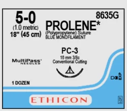 Шовний матеріал Пролен (Prolene) 5 ріжуча голка 16 мм, 3/8 кола, довжина 45 см 8635G, 1 шт.