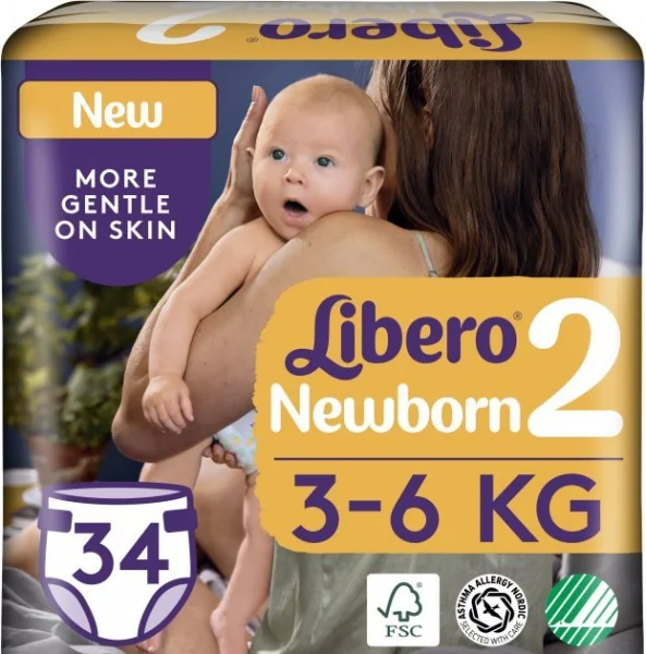Подгузники Либеро Нюборн 2 (Libero New Born) (3-6 кг), 34 шт.