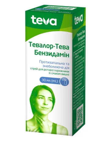 Тевалор-Тева Бензидамін спрей по 1,5 мг/мл, 30 мл