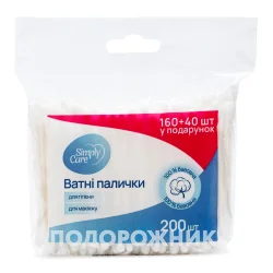 Ватні палички косметичні в п/е пакеті №200 Сімплі Кеа