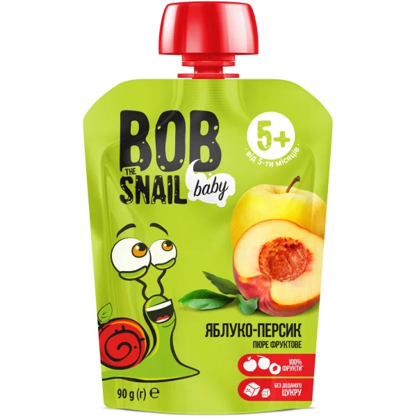 Пюре Равлик Боб (Bob Snail) зі смаком яблука та персика для дітей від 5 місяців, 90 г