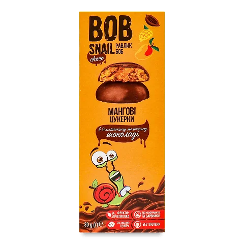 Цукерки Равлик Боб (Bob Snail) манго в бельгійському молочному шоколаді, 30 г