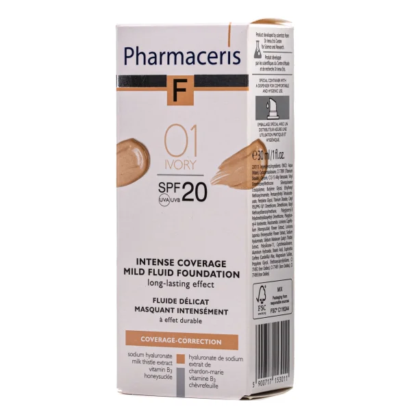 Крем-флюид Pharmaceris (Фармацерис) нежный интенсивно маскирующий SPF 20, тон 01, слоновая кость, 30 мл