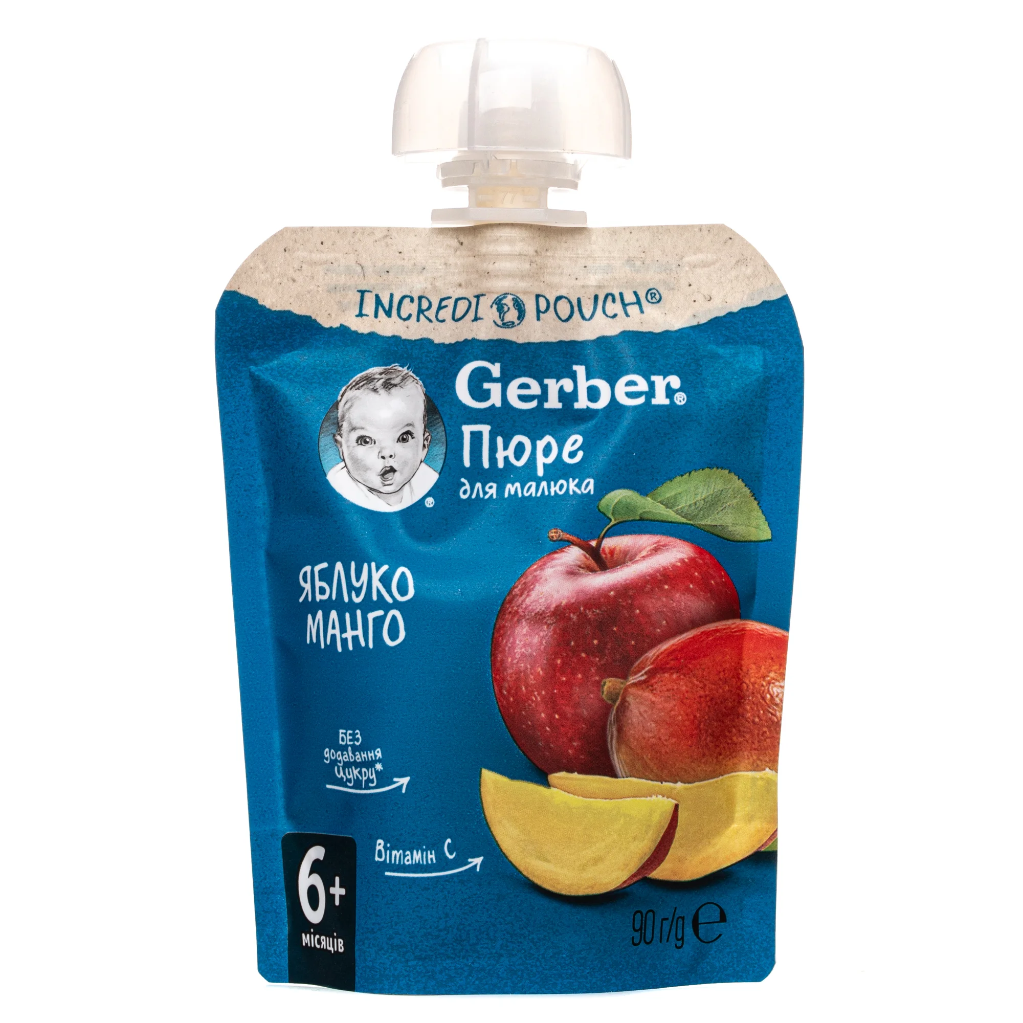 Фруктове пюре Гербер (Gerber) зі смаком яблука та манго, 90 г