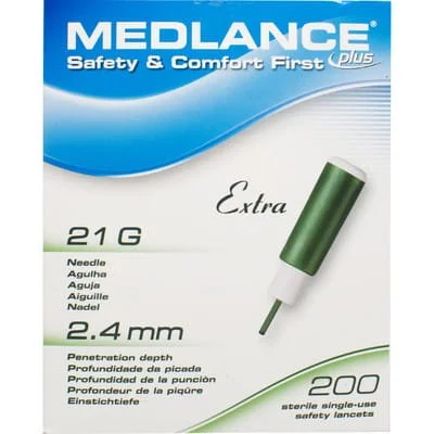 Ланцет безпечний (Medlance® plus Extra) Медланс Плюс Екстра 21G зелений (2,4мм глиб. проколу) 200 шт