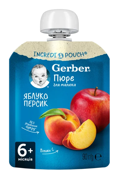 Пюре фруктовое Гербер (Gerber) зі смаком яблука та персика, 90 г