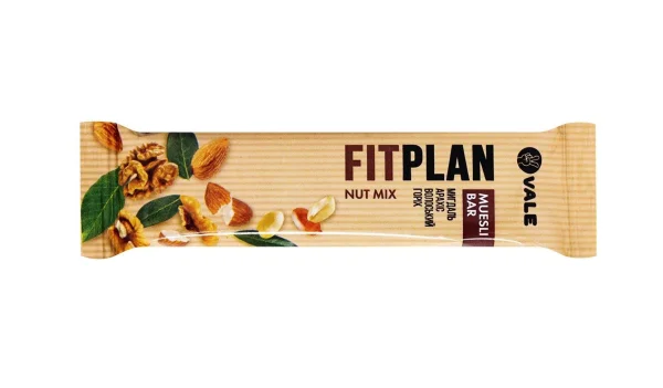 Батончик-мюслі Fitplan з горіхом, 30 г