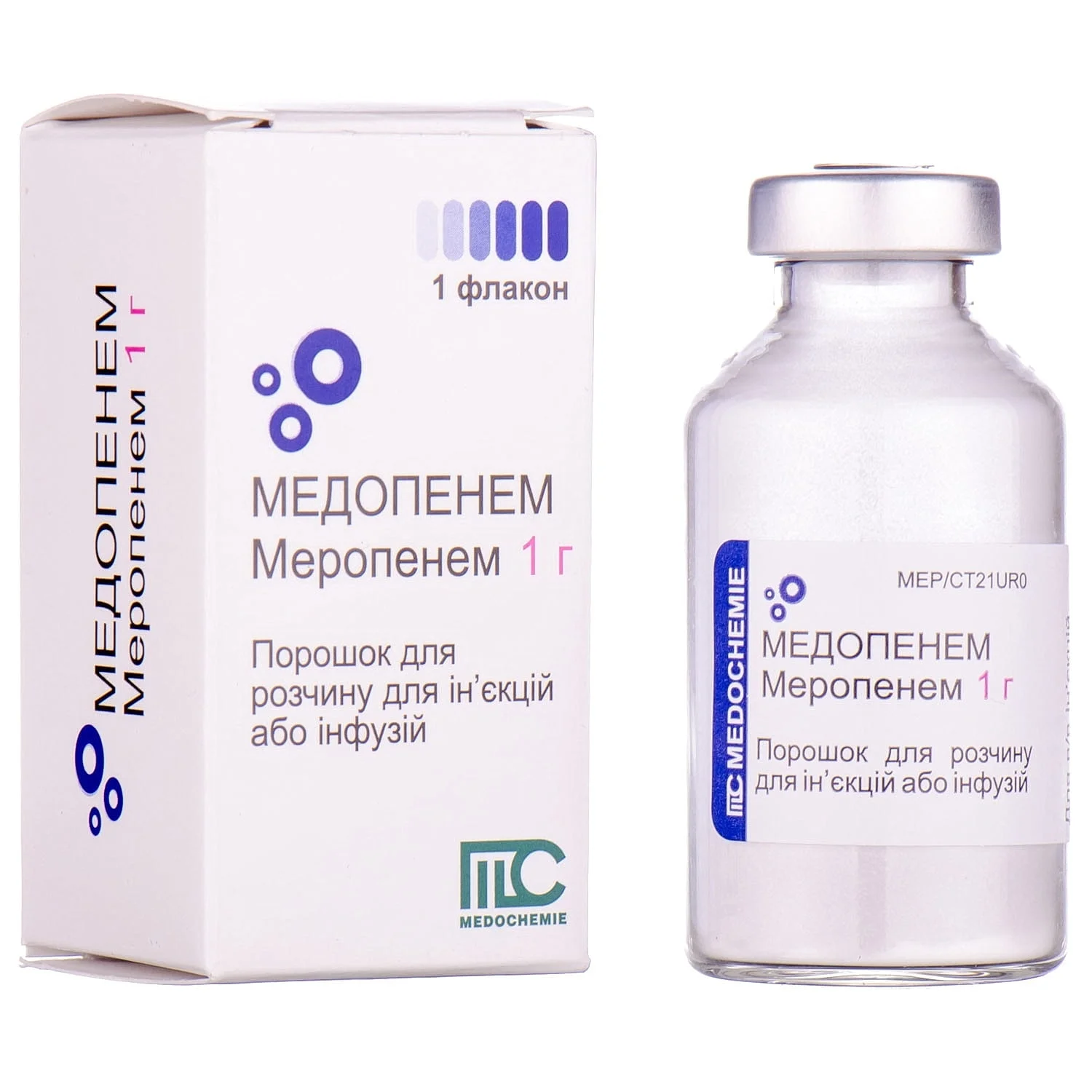 Медопенем порошок для приготування розчину для ін’єкцій по 1 г, 1 шт.