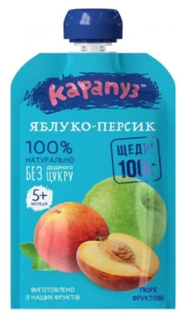 Фруктовое пюре Карапуз со вкусом яблока и персика, 100 г