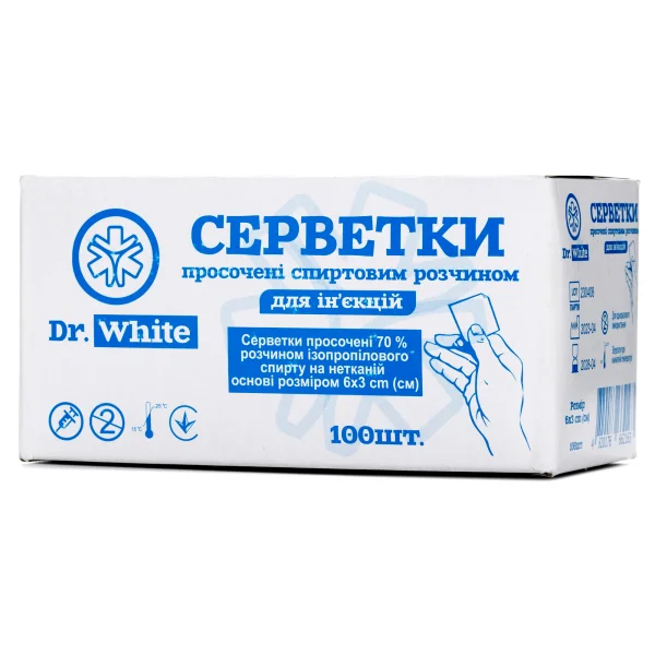 Салфетки спиртовые Др.Вайт (Dr. White) 6х3 см, 100 шт.