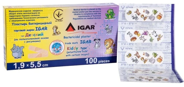 Пластырь Игар (Igar) бактерицидный детский, 1,9 см х 5 см, 100 шт.