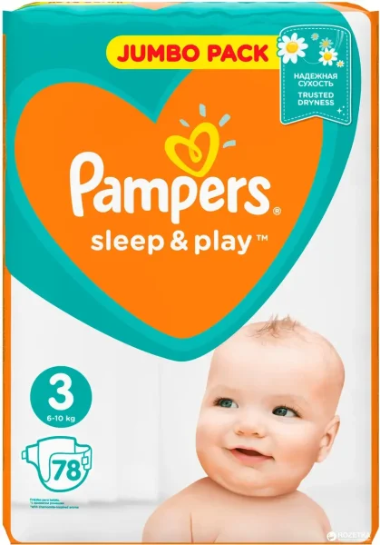 Подгузники Pampers Sleep & Play (Памперс Слип энд Плей), размер 3 (6-10 кг), Jumbo Pack, 78 шт.
