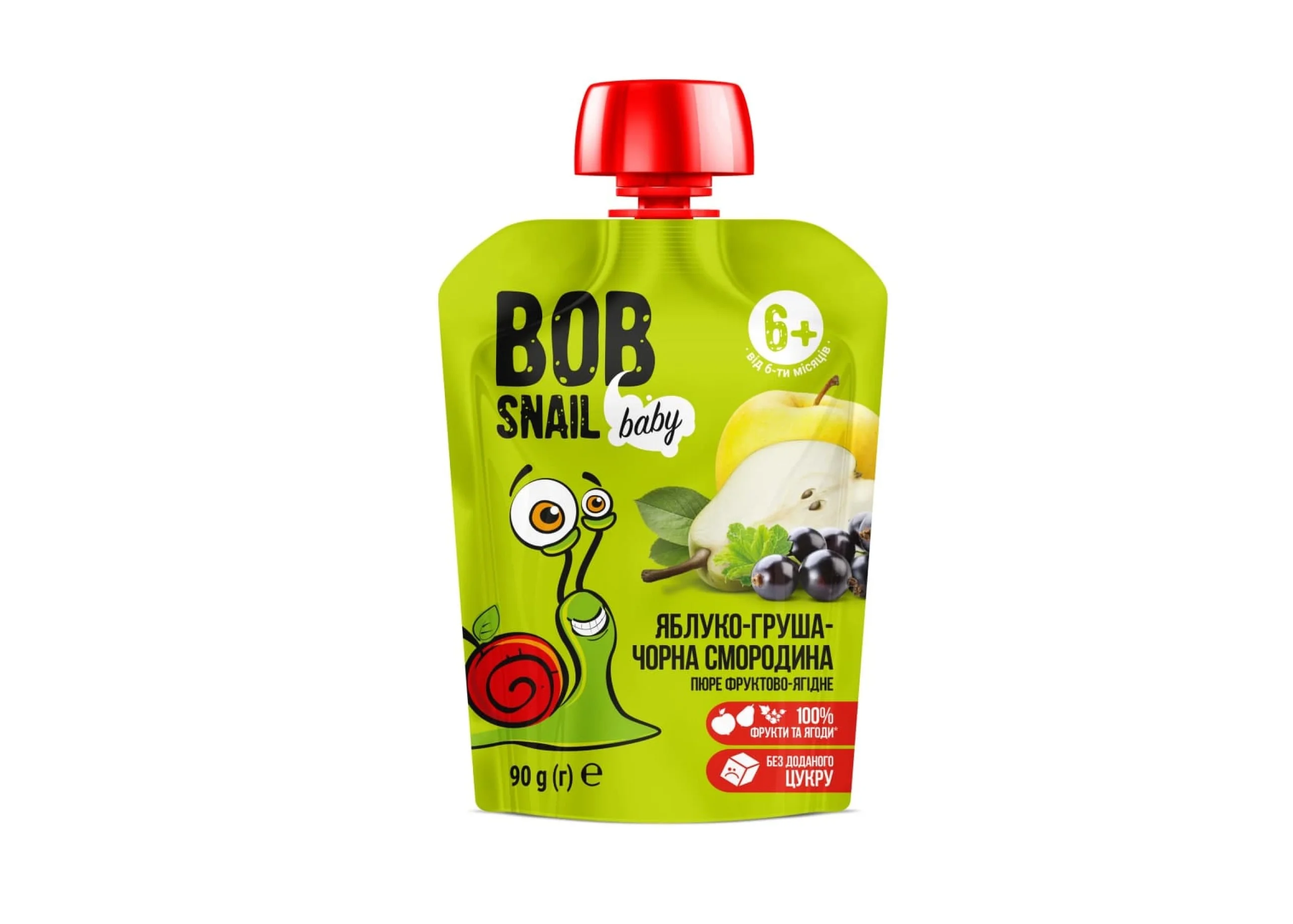 Фруктове пюре Bob Snail (Равлик Боб) яблуко-груша-чорна смородина, 90 г