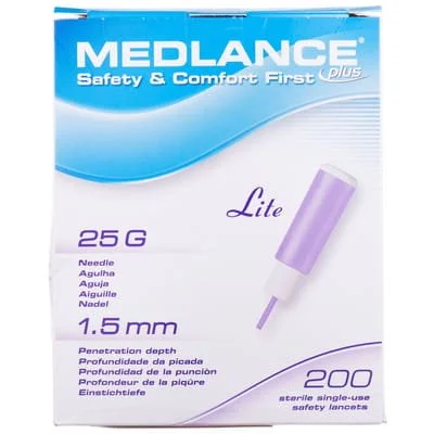 Ланцет Медланс Плюс Лайт (Medlance plus Lite) безпечний , 25G (1,5 мм глибина проколу), 200 шт.