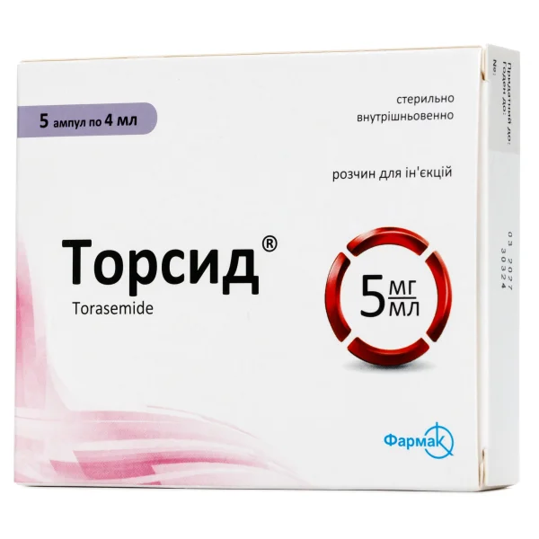 Торсид розчин для ін'єкцій по 4 мл в ампулі, 5 мг / мл, 5 шт.