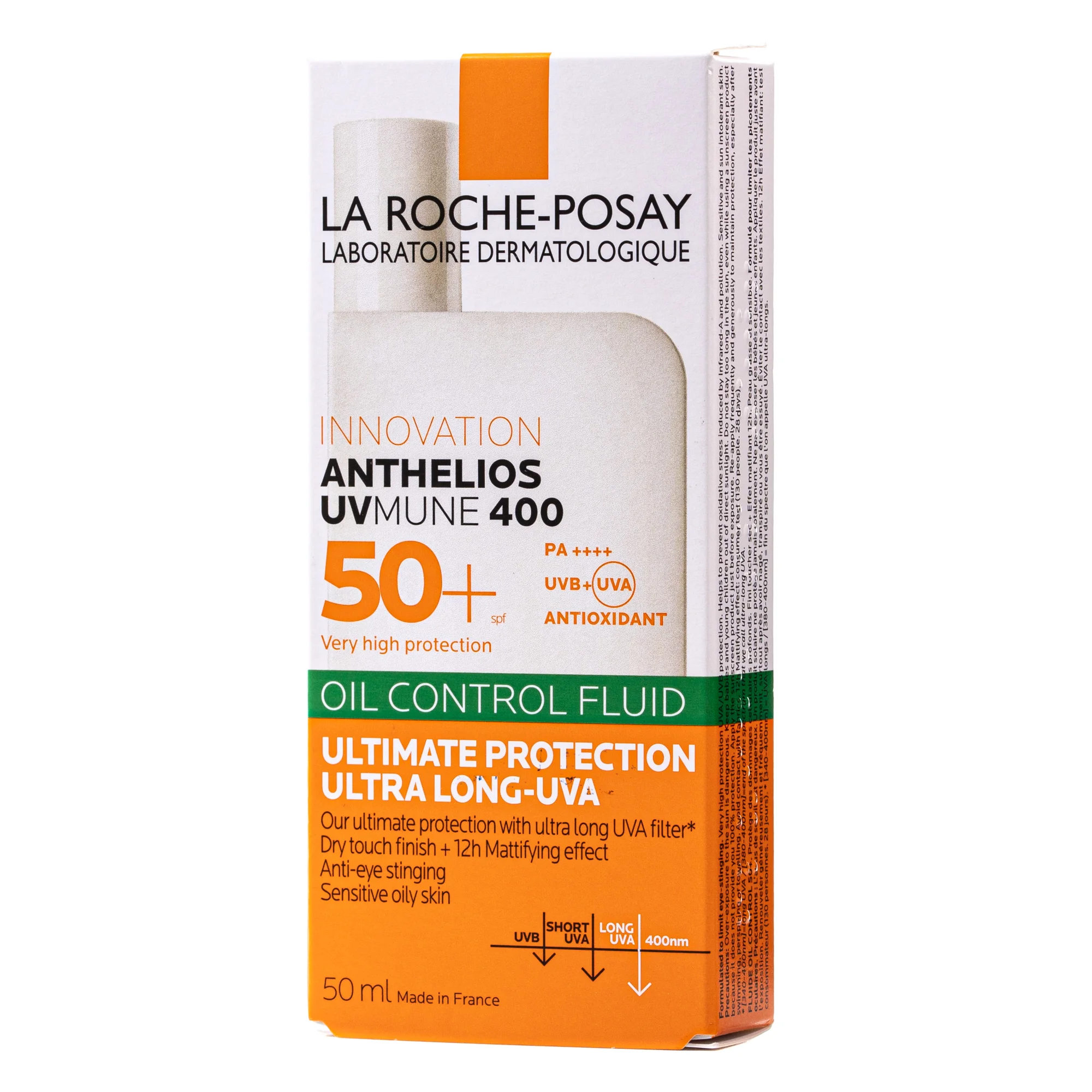 Сонцезахисний флюїд Ля Рош-Позе (La Roche-Posay) Антеліос UVA400 для жирної чутливої шкіри SPF50+, 50 мл