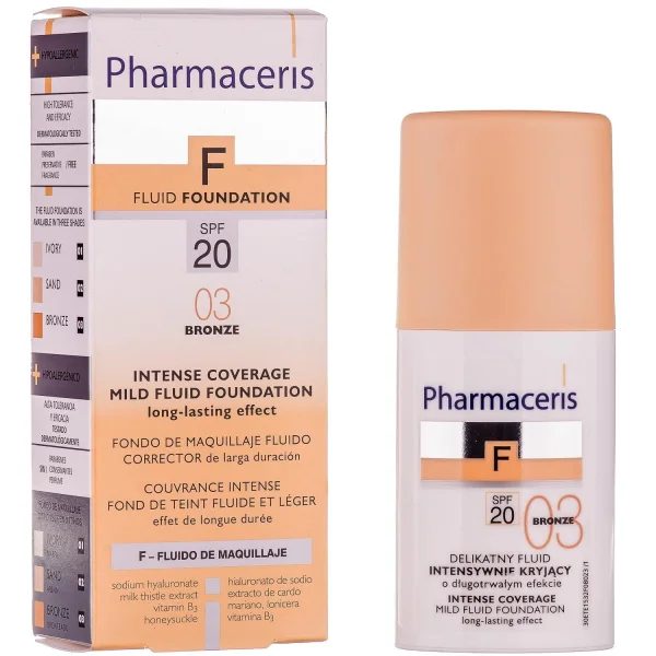 Флюид для лица Pharmaceris (Фармацерис) F стойкий деликатный с интенсивно маскирующими свойствами SPF 20 тонн бронза, 30 мл