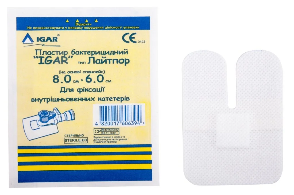 Пластир бактерицидний ІГАР (IGAR) тип Лайтпор (на основі спанлейс) розмір 8×6 см, 1 шт.