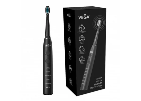 Зубная щетка электрическая Vega VT-600В (черная) 5 режимов чистки, 1 шт.