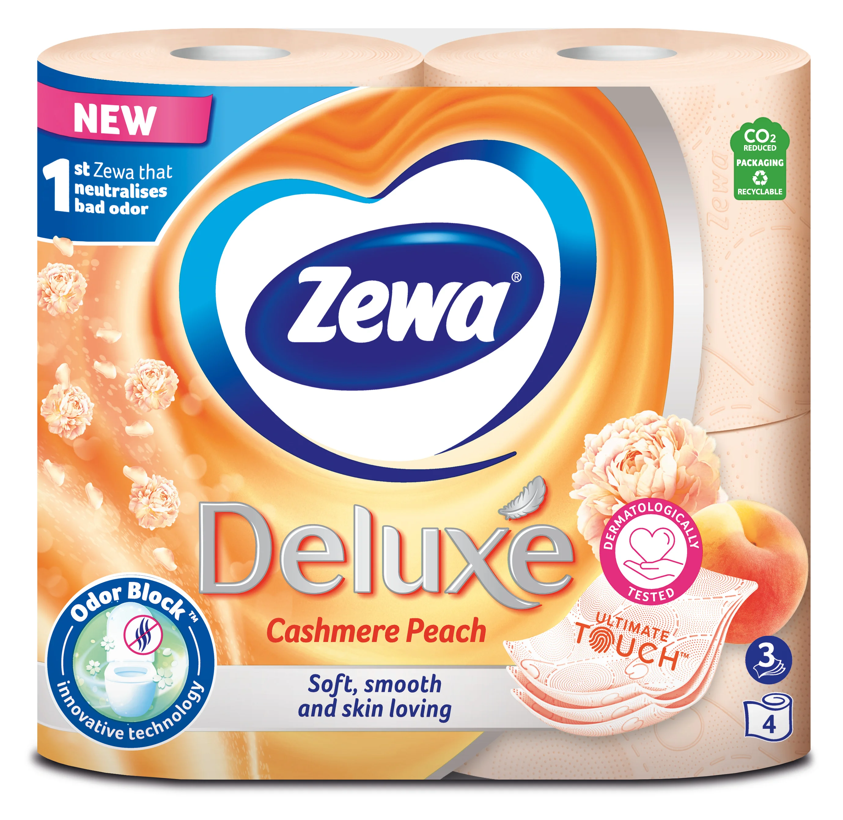 Туалетний папір Zewa (Зева) Deluxe 3-шаровий з ароматом персика, 4 шт.