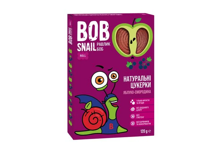 Цукерки Bob Snail (Равлик Боб) яблуко-чорна смородина, 120 г