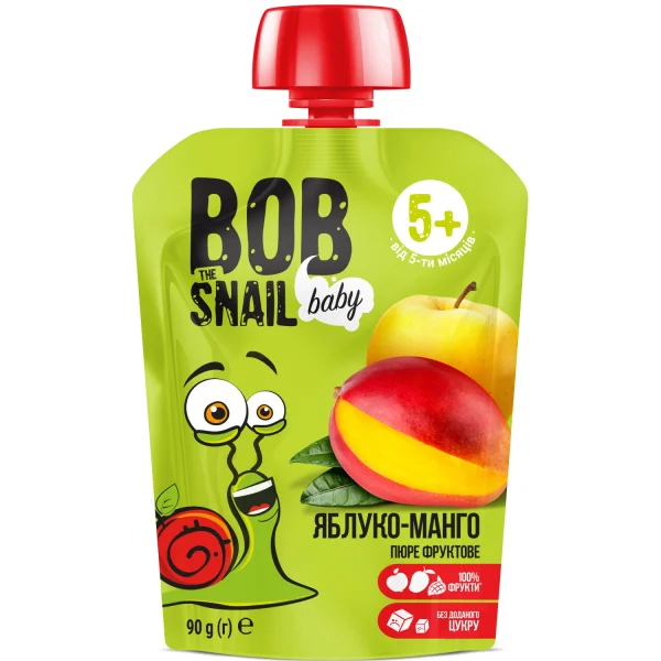 Пюре фруктовое Улитка Боб (Bob Snail) со вкусом яблока и манго для детей от 5 месяцев, 90 г