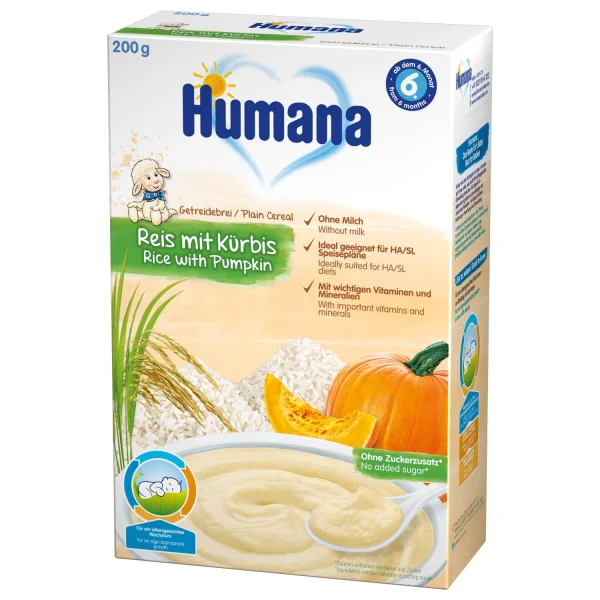 Сухая безмолочная каша Хумана (Humana) рисовая с тыквой, 200 г