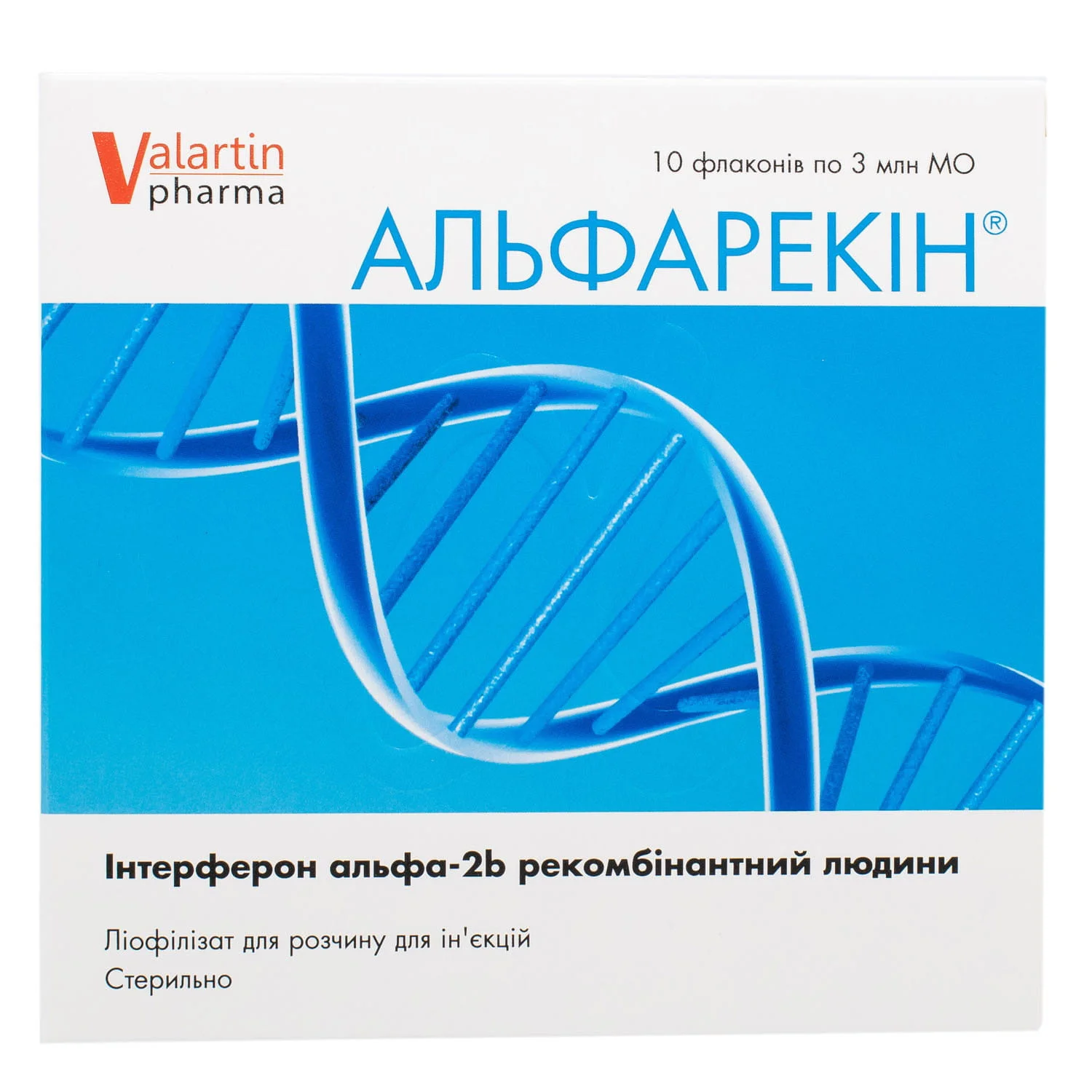 Альфарекін ліофілізат для розчину для ін’єкцій 3 млн у флаконах, 10 шт.