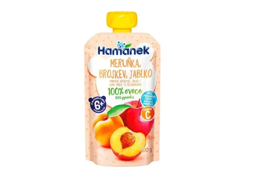 Пюре фруктове Hamanek (Хаманек) Яблуко, абрикос та персик, 100 г