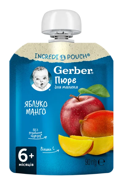 Фруктове пюре Гербер (Gerber) зі смаком яблука та манго, 90 г