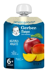 Фруктове пюре Гербер (Gerber) зі смаком яблука та манго, 90 г