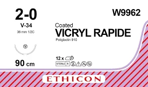 Шовний матеріал Vicryl (Вікрил) Rapide 2-0 колючо-ріжуча Tapercut 36 мм, довжина 90 см W9962, 1 шт.