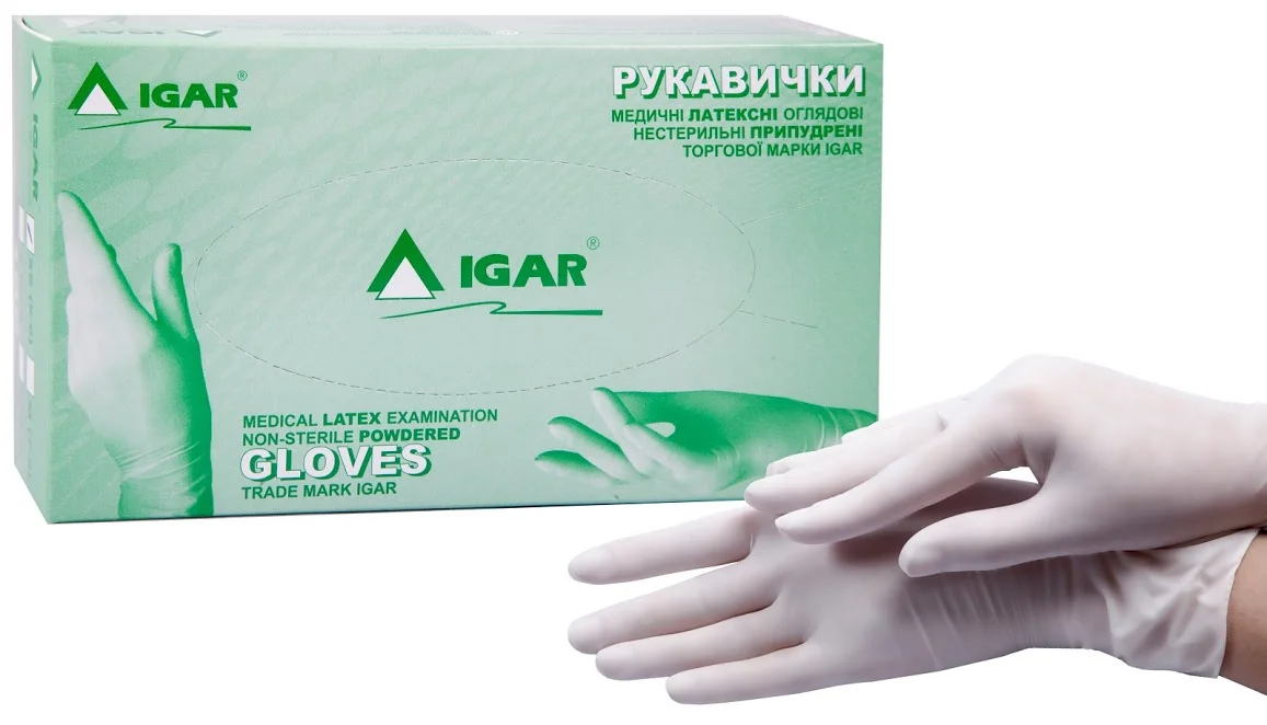 Рукавиці Igar латексні нестерильні припудрені, розмір 7-8, 1 пара