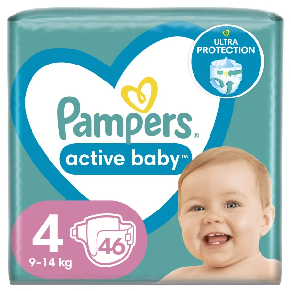 Підгузки PAMPERS Active Baby (Памперс Актив Бебі) Maxi (Максі) 4 для дітей від 9 до 14 кг, 46 шт.