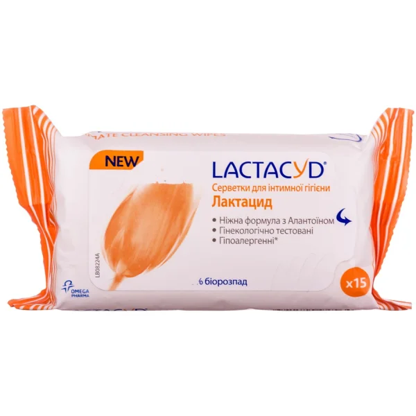 Серветки для інтимної гігієни Лактацид (Lactacyd), 15 шт.
