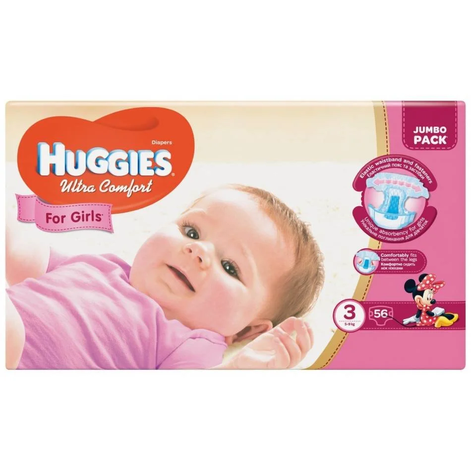Підгузники Хагіс Ультра Комфорт Джамбо 3 для дівчаток (Huggies Ultra Comfort Jumbo), 56 шт.