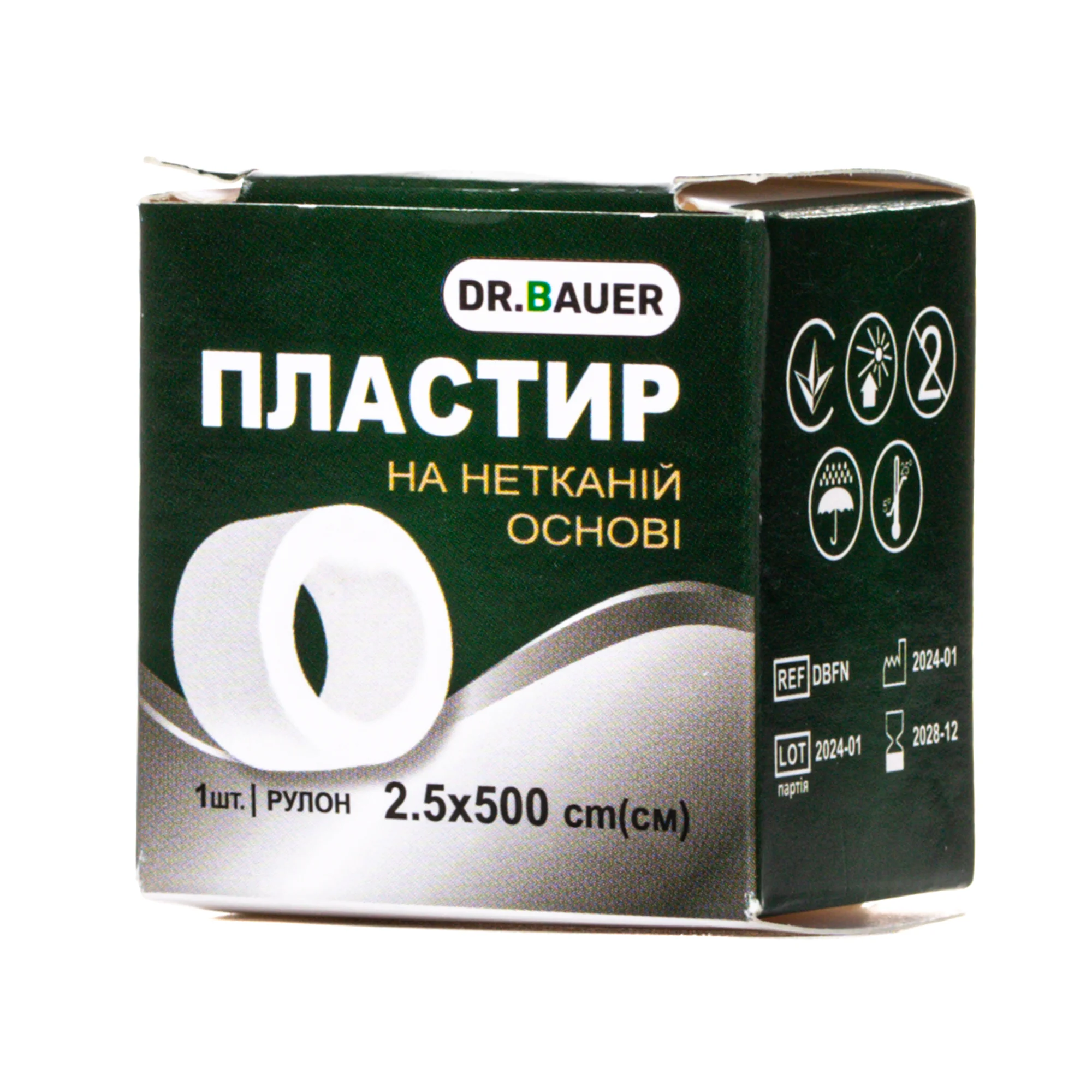 Пластир Dr. Bauer (Др. Баєр) неткана основа, котушка, 2,5 см х 500 см, 1 шт.