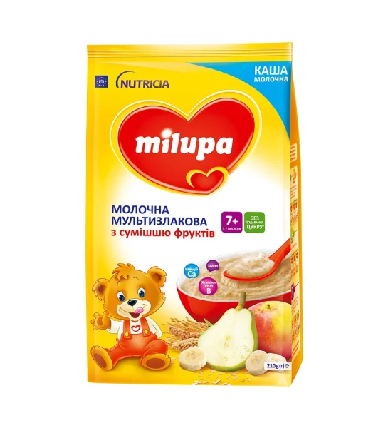 Milupa (Милупа) каша молочная мультизлаковая с фруктами для детей от 7 месяцев, 210 г