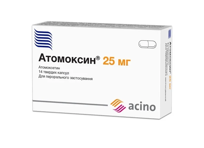 Атомоксин капсул твердих по 25 мг, 14 шт.