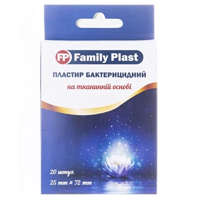 Пластир медичний FP Family Plast бактерицидний на тканинній основі 25 мм х 72 мм, 20 шт.