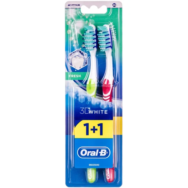 Орал-Б зубна щітка 3Д Вайт свіжість (Oral-B 3D White) середньої жорсткості, 1+1 шт.