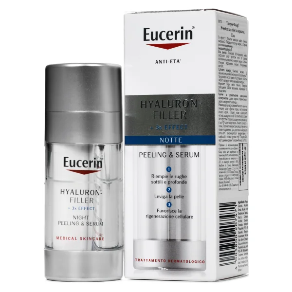 Нічний догляд: пілінг та сироватка Eucerin (Юцерин) Hyaluron-Filler, 30 мл