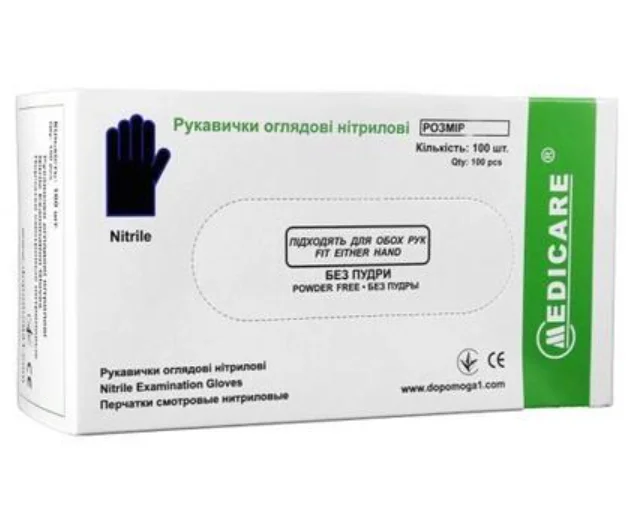 Рукавички нітрилові Medicare чорні розмір М, 100 шт.