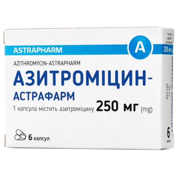 Азитроміцин-Астрафарм капсули по 250 мг, 6 шт.