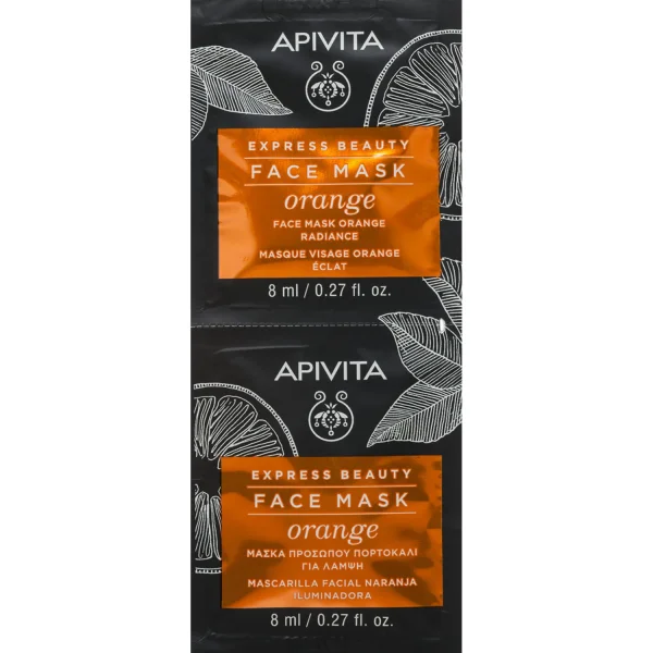 Маска для обличчя Апівіта Експрес Бюті (Apivita Express Beauty) оздоровлення шкіри з апельсином, 2*8 мл