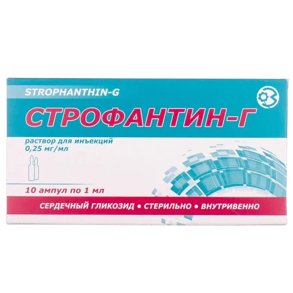 Строфантин-Г розчин для інʼєкцій 0,25 мг/мл у ампулах по 1 мл, 10 шт.