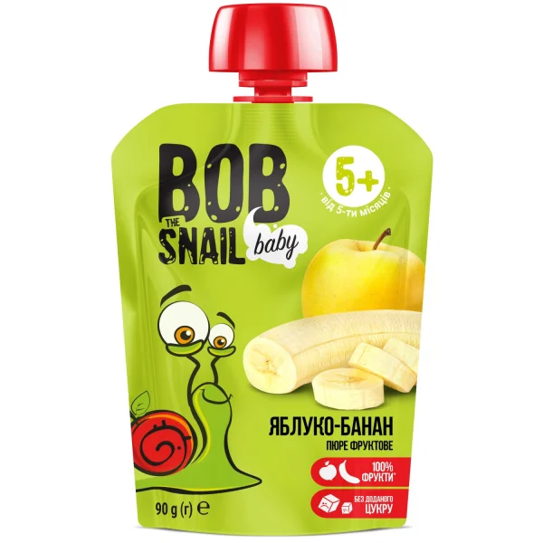 Пюре дитяче Равлик Боб (Bob Snail) зі смаком яблука та банану від 5 місяців, 90 г