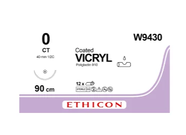 Вікрил (Vicryl) 0 колюча голка Taper Point 40 мм, 1/2 кола, 90 см W9430, 1 шт.
